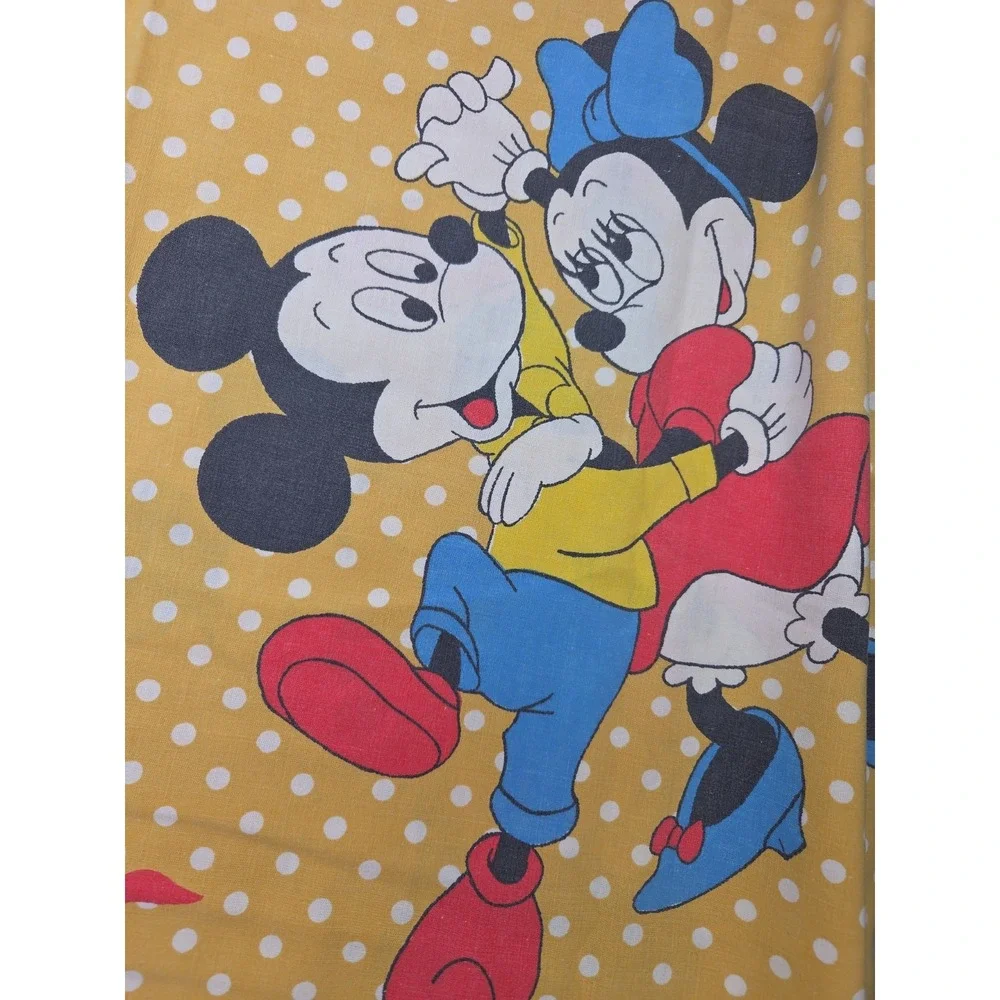 2 Vtg 70s Disney World Twin Flat Sheets Polka Dot Mickey Minnie Donald Pacific